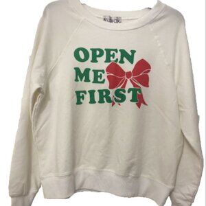 NWT WOMEN'S WILDFOX Crop top LONG SLEEVE PULLOVER "Open Me First" Sweatshirt- XS